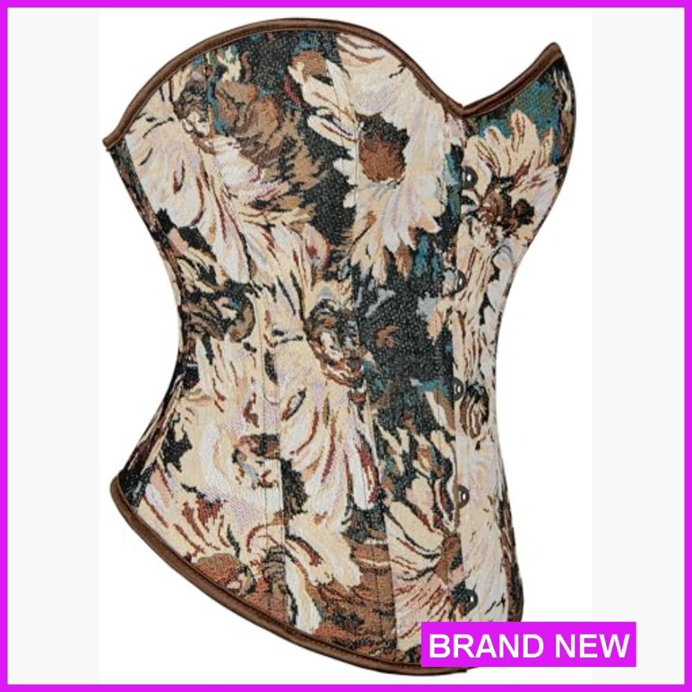 Vintage Lace Up Bustier Corset Top Retro Floral Embroidery Off Shoulder Elegant - Picture 3 of 7